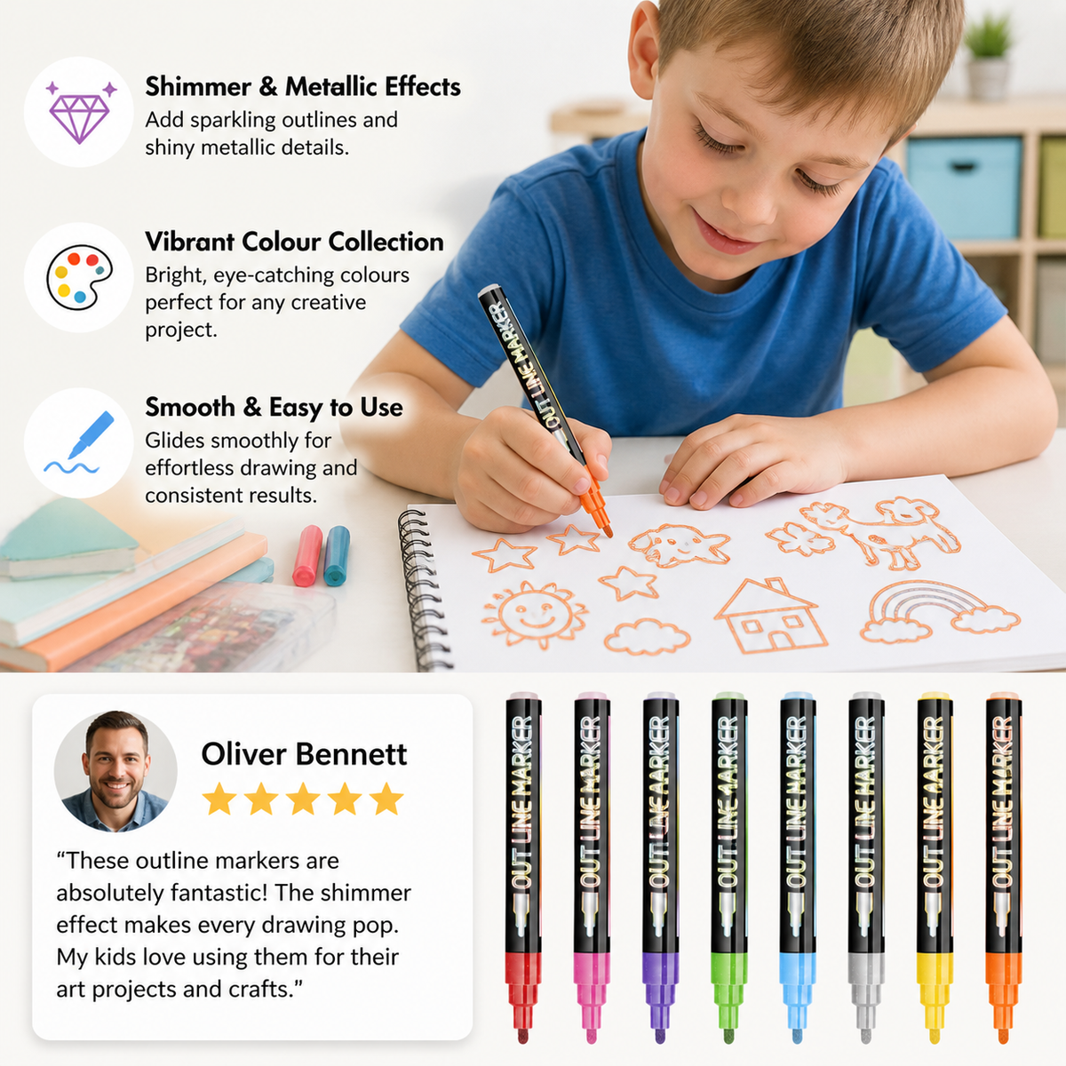 Outline Shimmer & Metallic Glitter Marker Set
