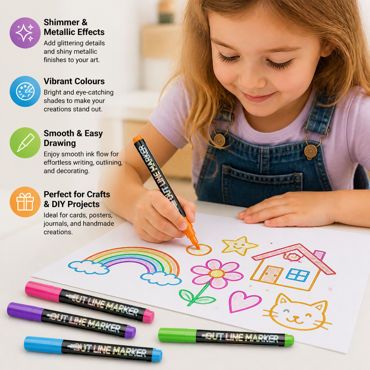 Outline Shimmer & Metallic Glitter Marker Set