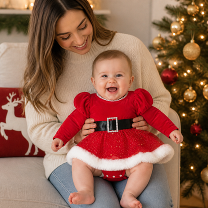 Baby Girl’s My First Christmas Long-Sleeve Romper Dress