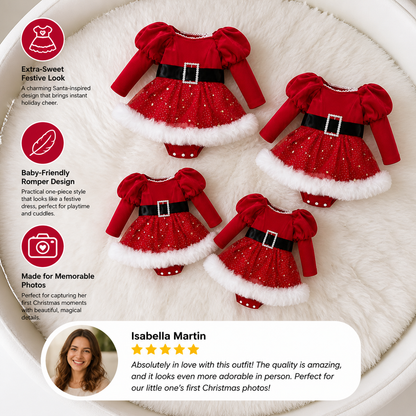 Baby Girl’s My First Christmas Long-Sleeve Romper Dress