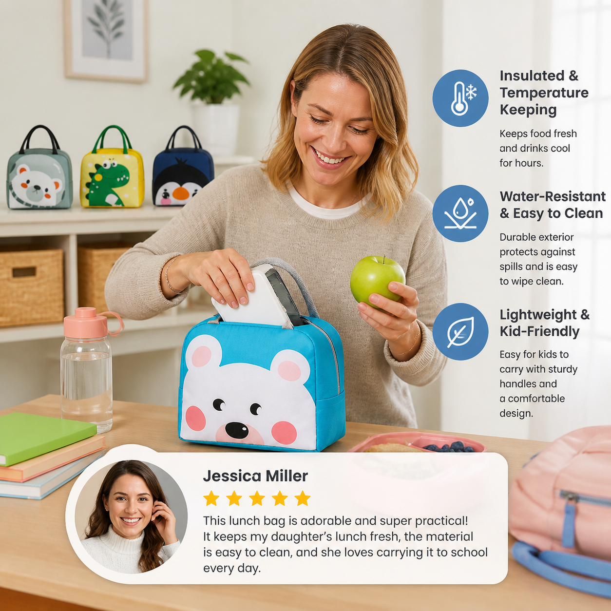Cartoon Animal Insulated Lunch Bag for Kids