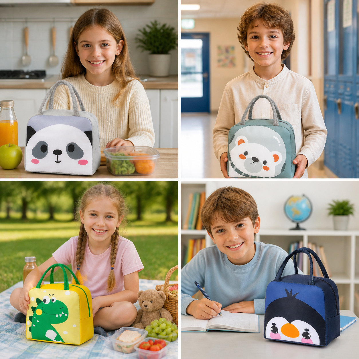 Cartoon Animal Insulated Lunch Bag for Kids