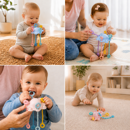 Montessori Sensory Pull & Explore Teething Toy – Silicone Pull Cord for Tactile Learning & Gum Relief