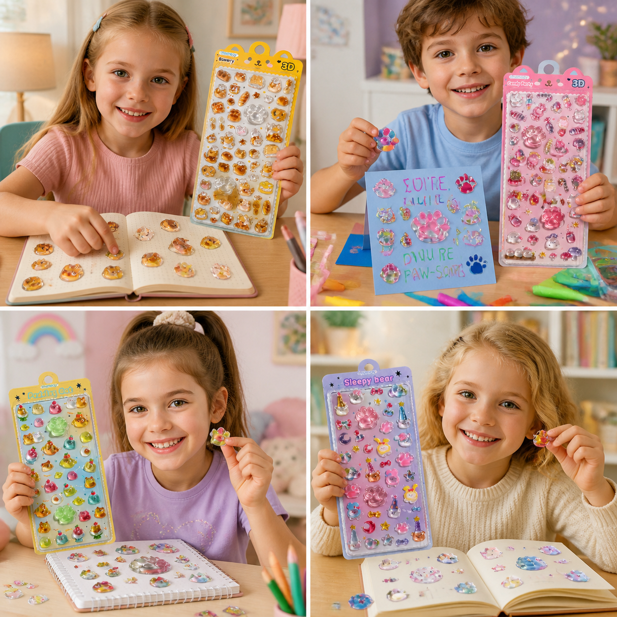 3D Squishy Pet Paw Stickers – Cute Puffy Stickers for Kids