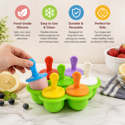 7-Piece Silicone Popsicle Mold – Reusable Ice Pop Maker for Kids