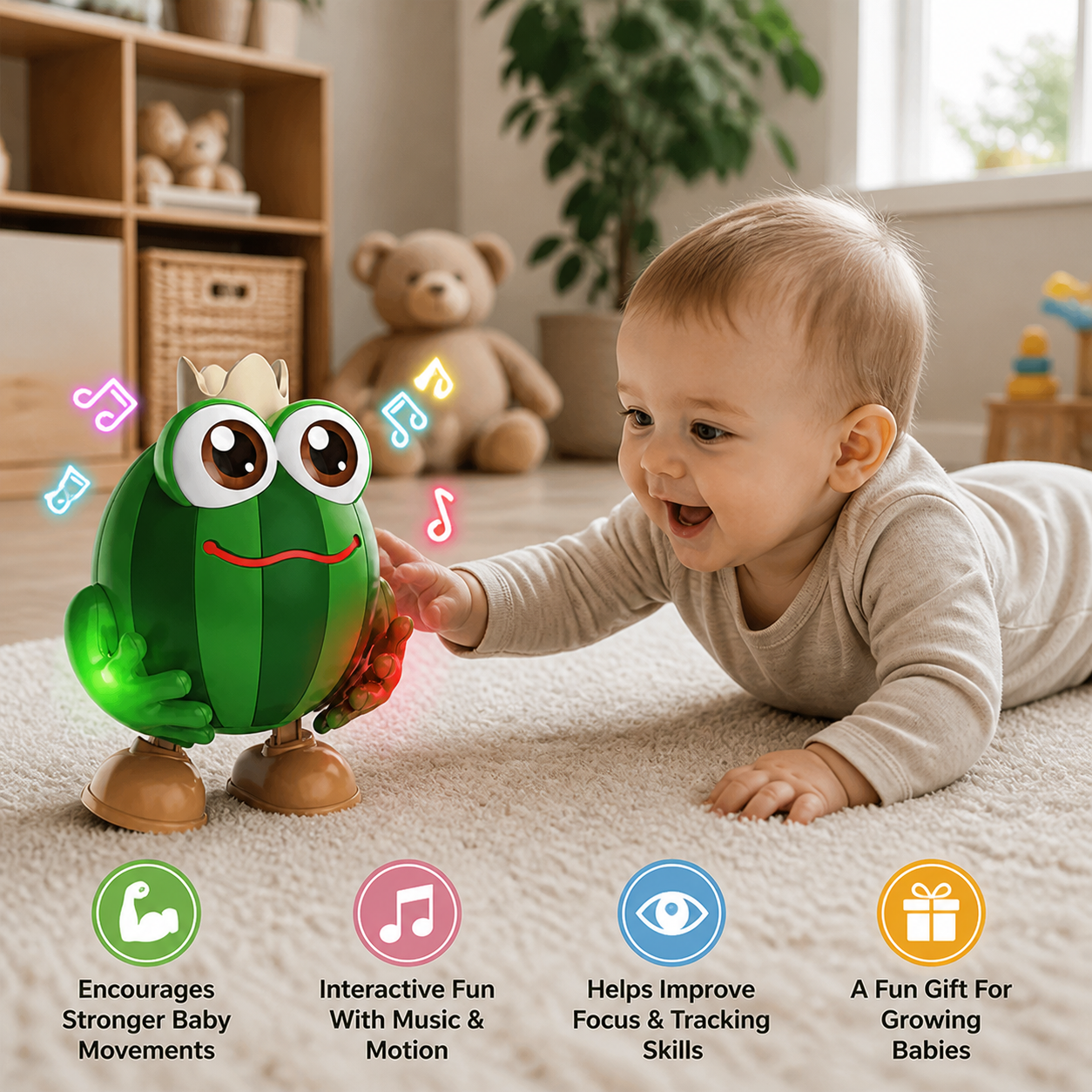 Dancing Watermelon Head-Up Tummy Time Toy with Lights & Music