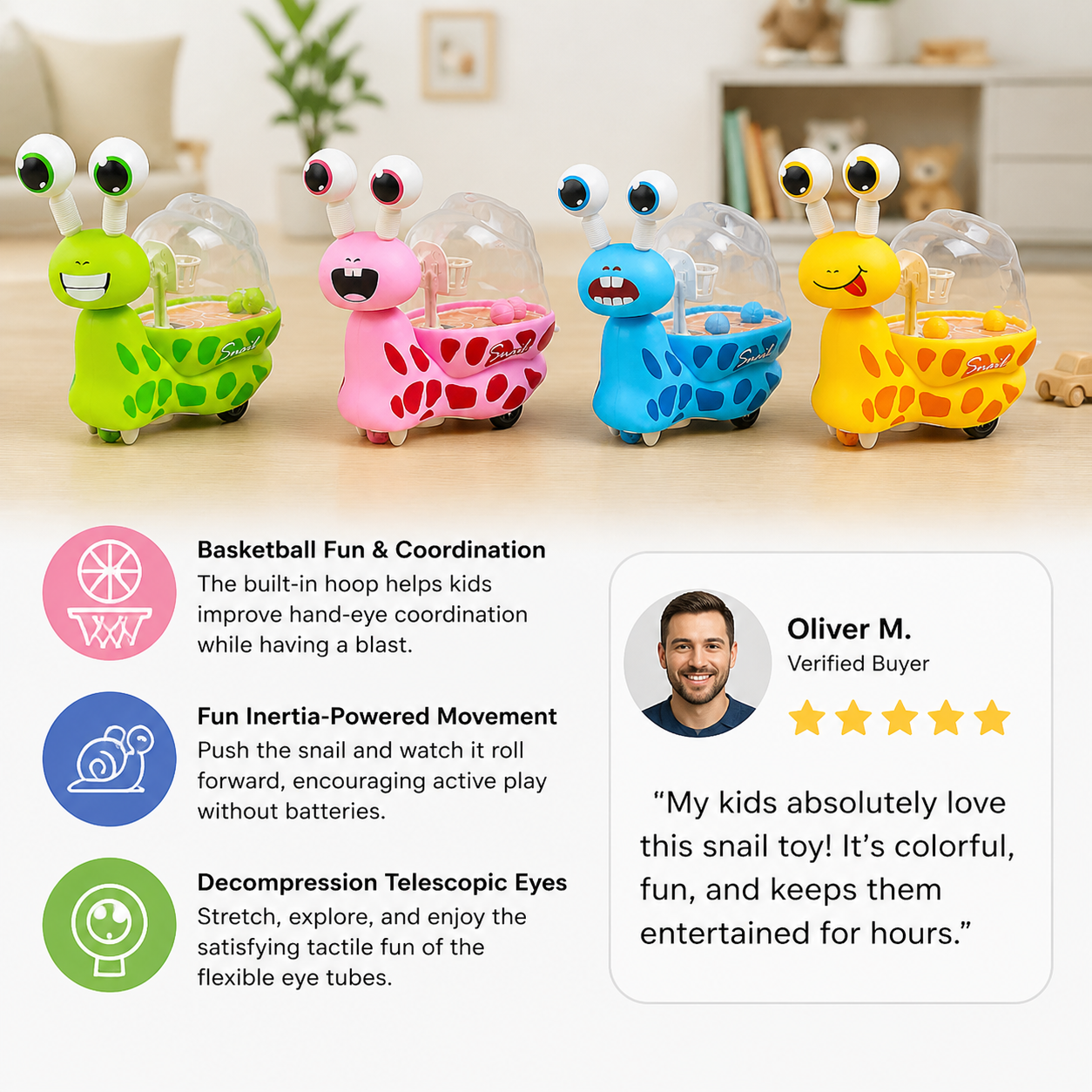 3-in-1 Moving Snail Toy with Basketball Hoop & Telescopic Eyes