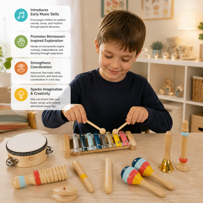 Wooden Musical Instrument Set – Montessori Percussion & Rhythm Learning Toys for Kids