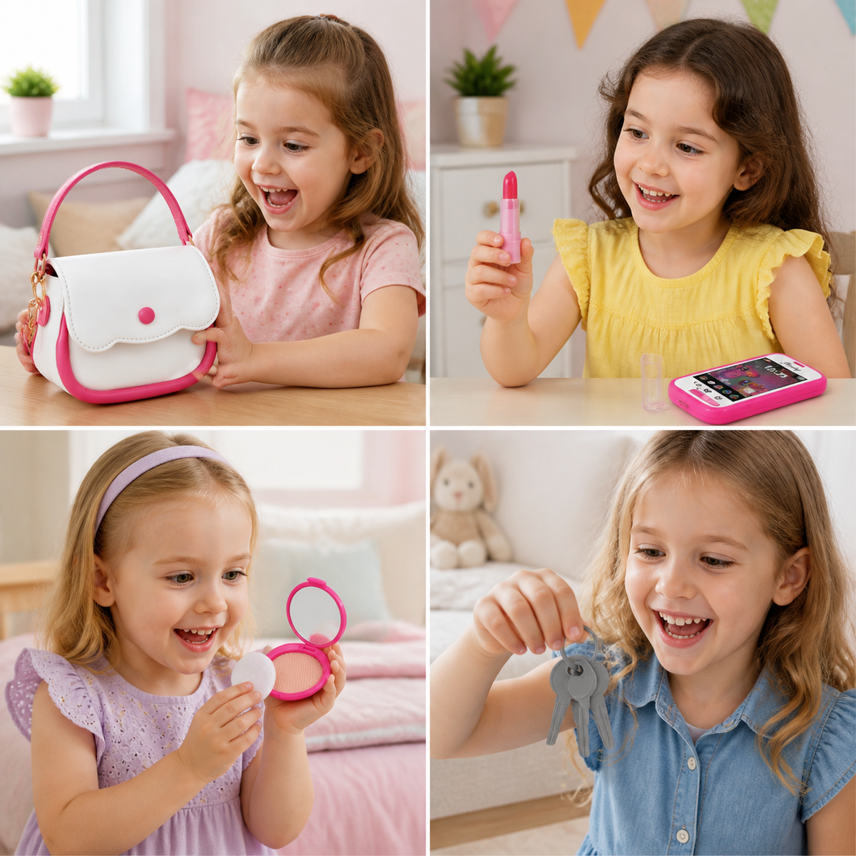 Kids Pretend Play Handbag Set with Phone, Makeup & Accessories
