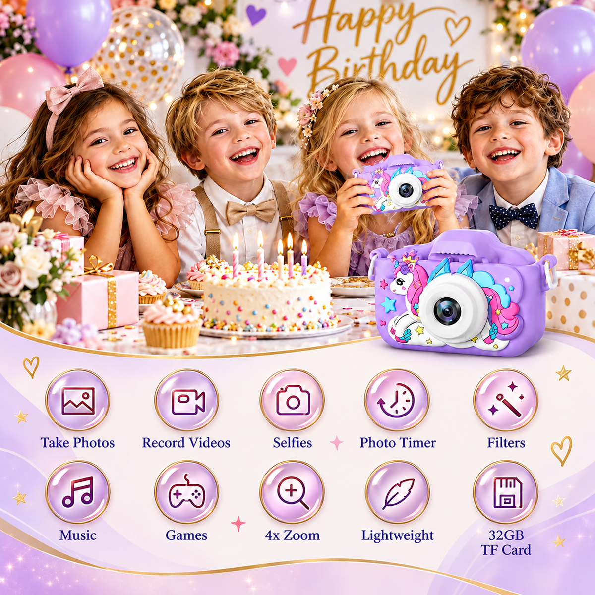 Rechargeable Kids’ Digital Camera with Selfie Mode, HD Video & Silicone Case