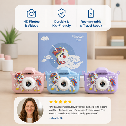 Rechargeable Kids’ Digital Camera with Selfie Mode, HD Video & Silicone Case