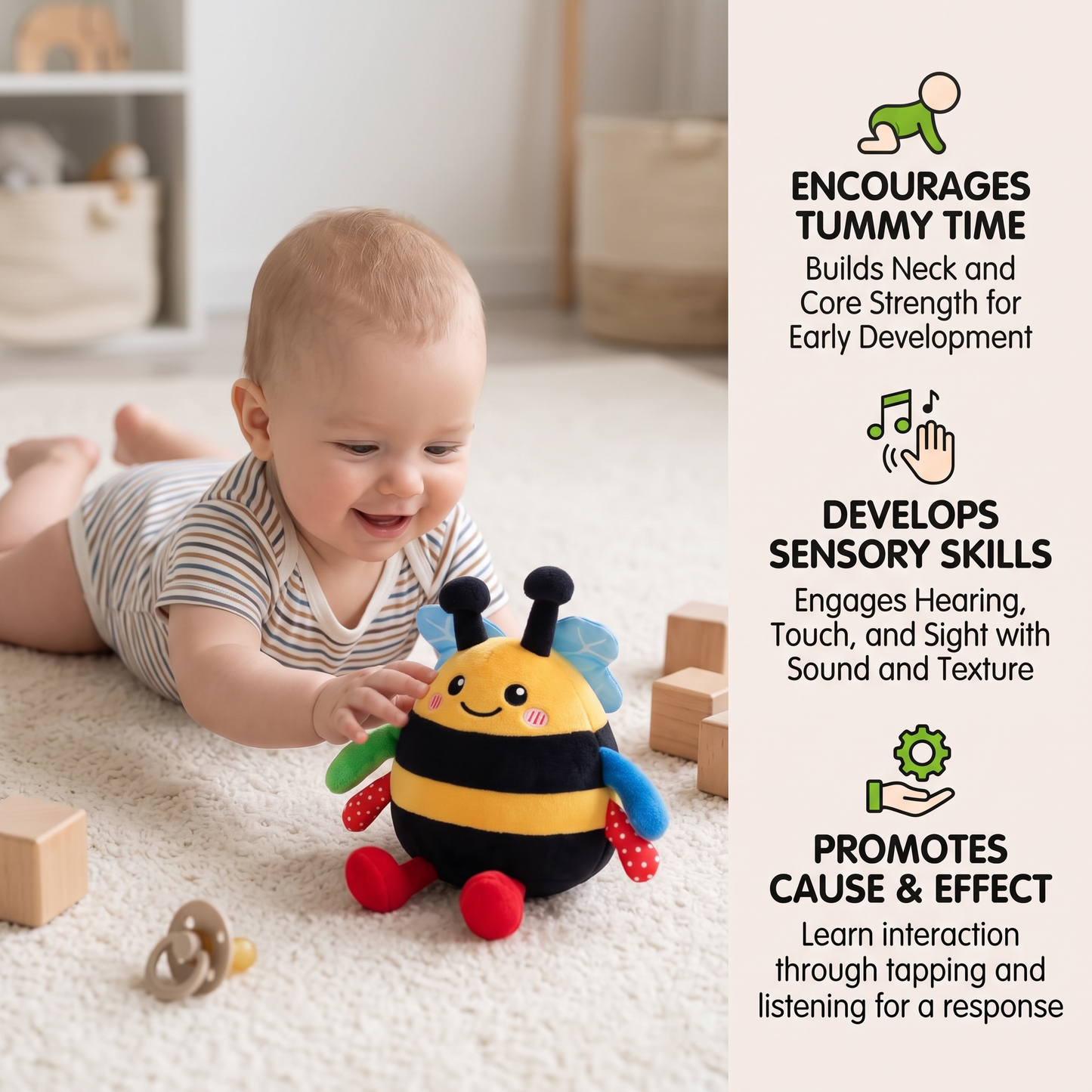 Interactive Musical Tummy Time Bee Plush Toy