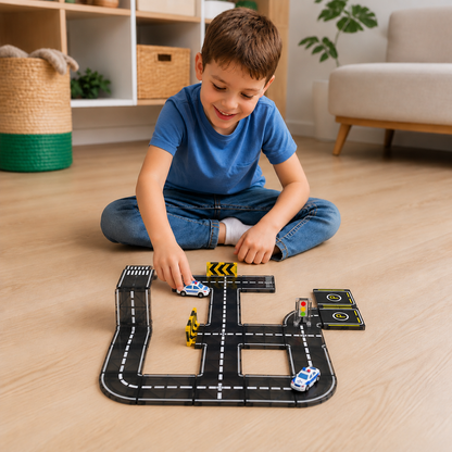 Magnetic Tiles & Building Blocks Set with Roads & Traffic Lights