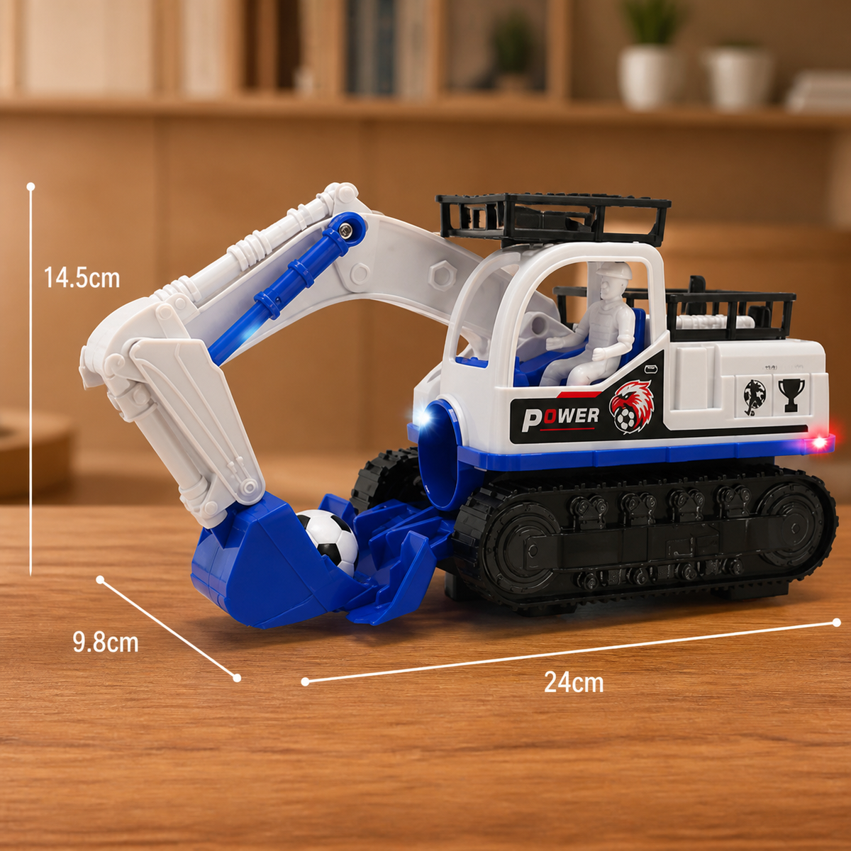 Musical Excavator Toy with Automatic Soccer Ball Scooping & LED Lights