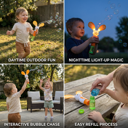 Light-Up Winged Bunny Bubble Maker – Kids Electric Bubble Wand
