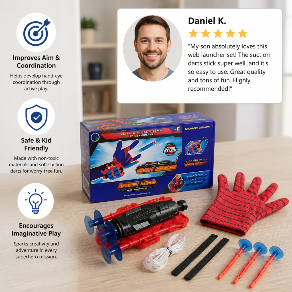 Superhero Web Launcher Glove Set – Wrist String Shooter with Suction Darts