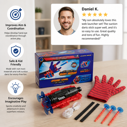 Superhero Web Launcher Glove Set – Wrist String Shooter with Suction Darts