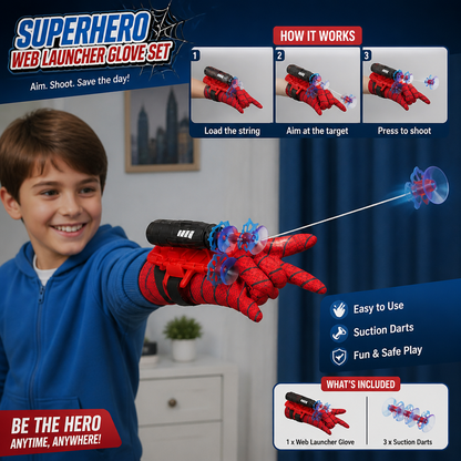 Superhero Web Launcher Glove Set – Wrist String Shooter with Suction Darts