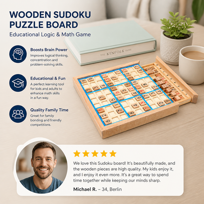 Wooden Sudoku Puzzle Board – Educational Logic & Math Game