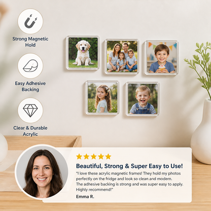 Clear Acrylic Magnetic Photo Frames with Adhesive Backing