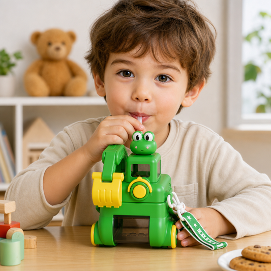 TinyExcavators Excavator-Shaped Water Bottle with Straw for Kids