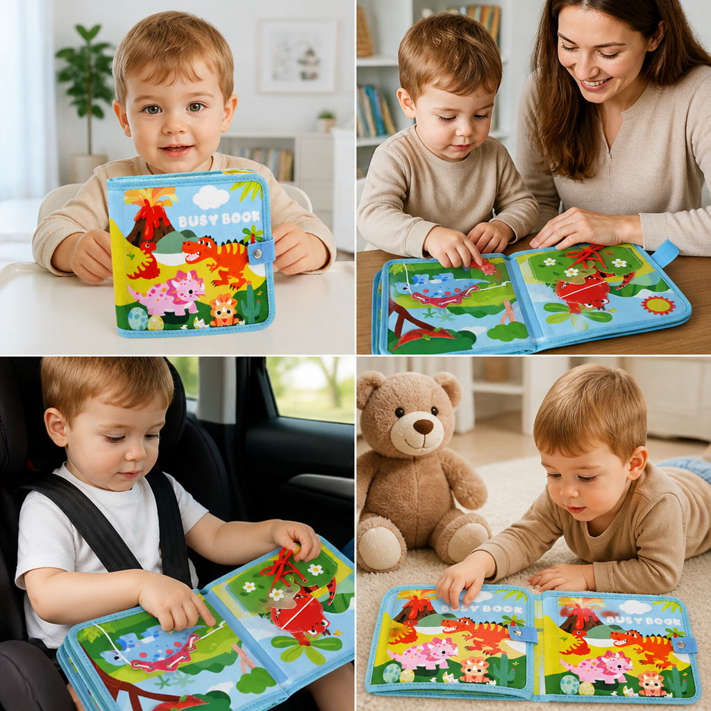 8-in-1 Montessori Dinosaur Busy Board Activity Book for Toddlers