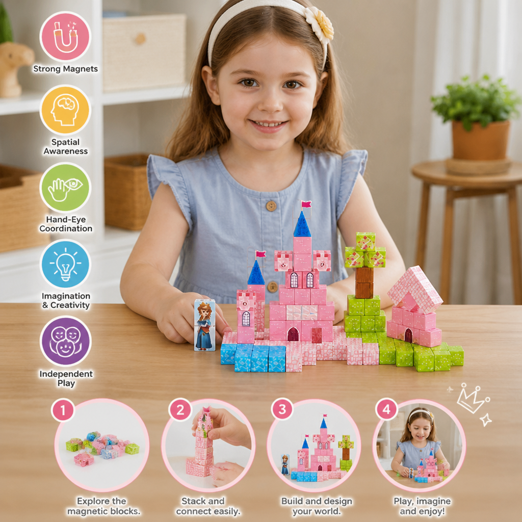 Montessori Princess Dream Castle Magnetic Building Cubes Set