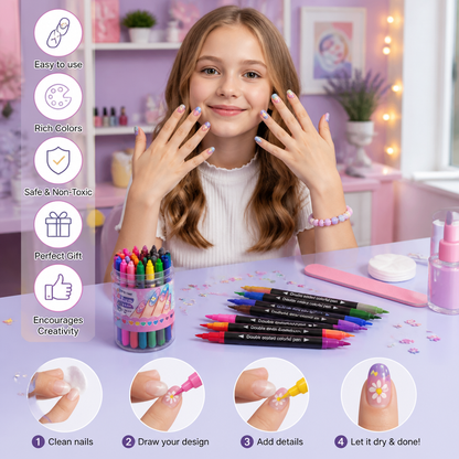 12-Color Dual-Tip Nail Art Pen Set – Fine Detail & Creative Designs