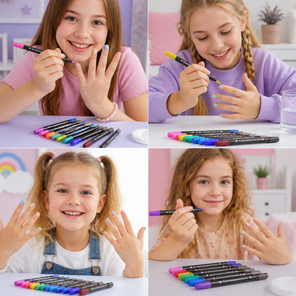 12-Color Dual-Tip Nail Art Pen Set – Fine Detail & Creative Designs