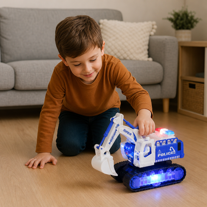 Electric Transforming Robot Excavator Toy with Lights & Sounds