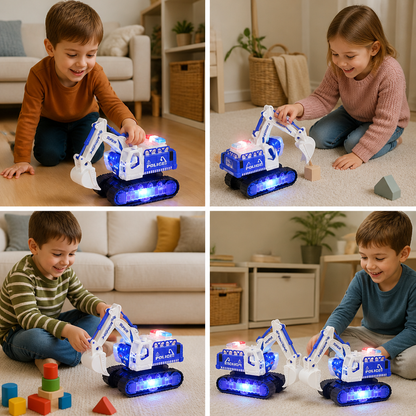 Electric Transforming Robot Excavator Toy with Lights & Sounds