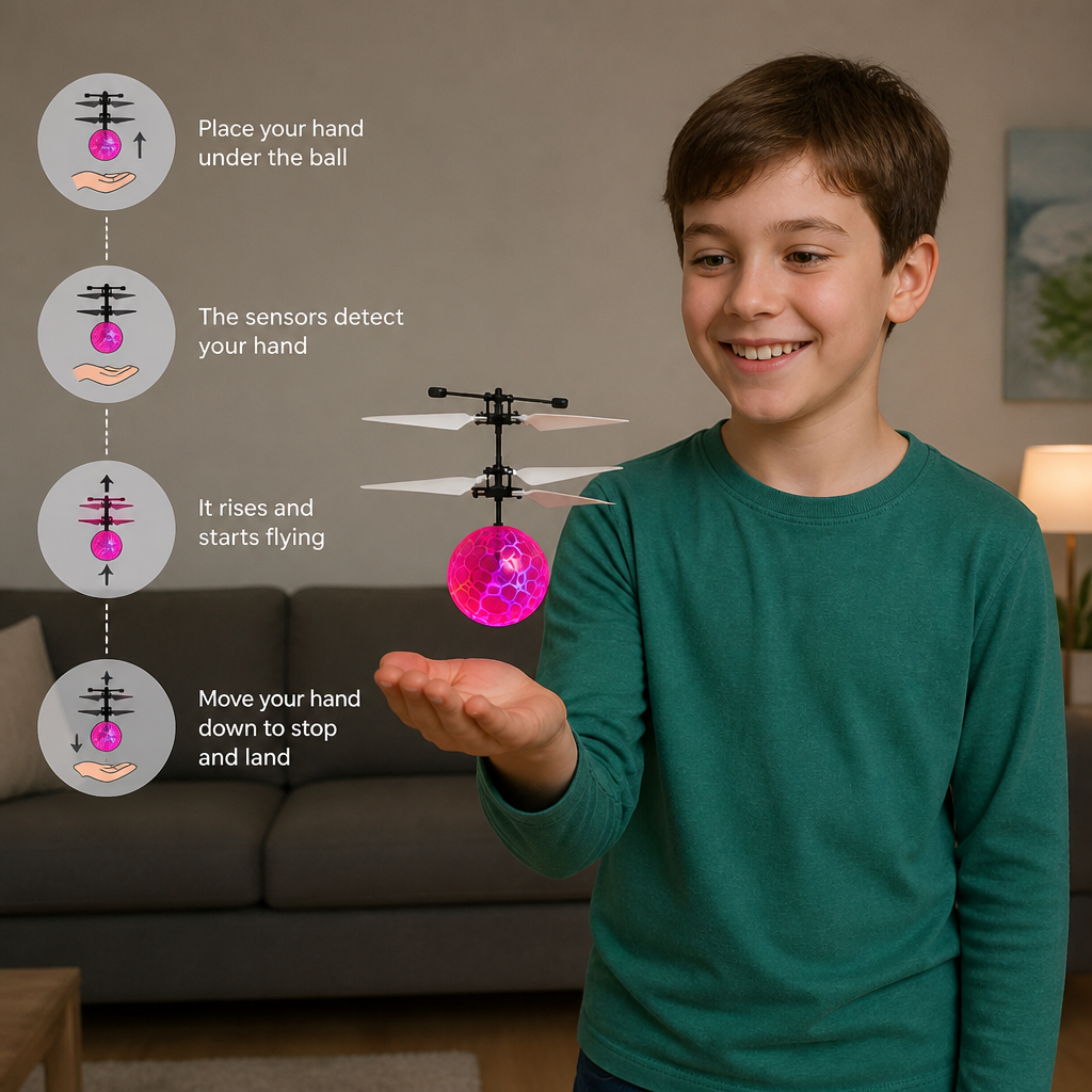 Hand-Controlled Flying LED Ball Drone for Kids