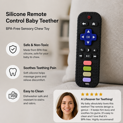 Silicone Remote Control Baby Teether – BPA-Free Sensory Chew Toy