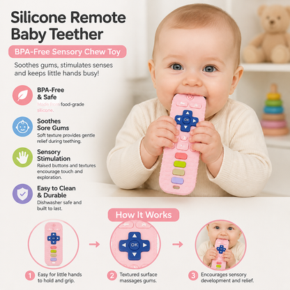 Silicone Remote Control Baby Teether – BPA-Free Sensory Chew Toy