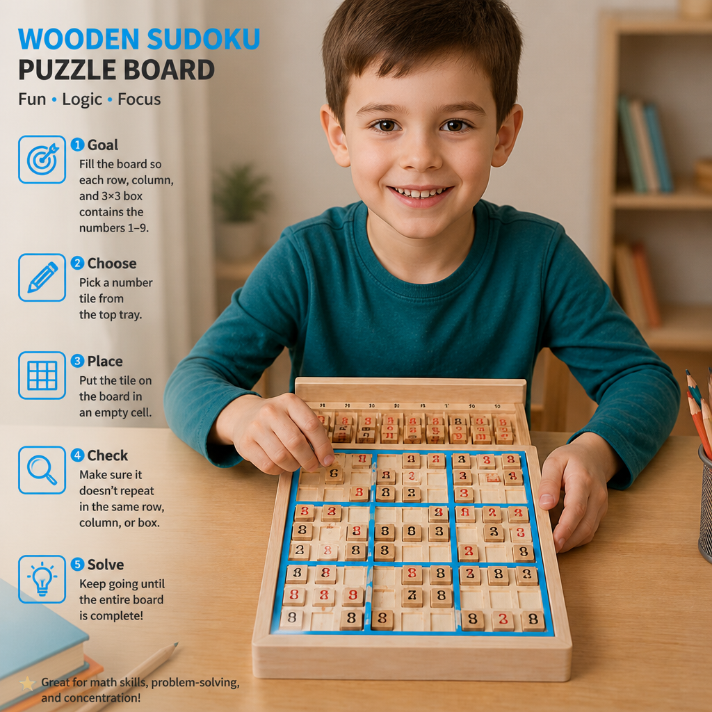 Wooden Sudoku Puzzle Board – Educational Logic & Math Game