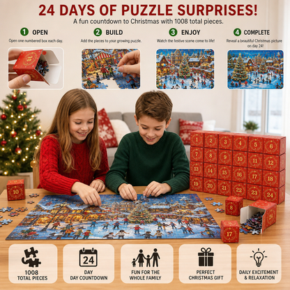 Christmas Jigsaw Puzzle Advent Calendar – 1008-Piece 24-Day Countdown Puzzle Set