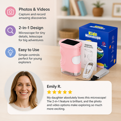 Kids’ 2-in-1 Digital Microscope & Telescope with Photo and Video Camera