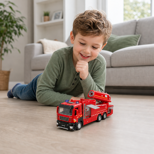 Pull-Back Fire Truck Toy with Water Spray, Lights & Sounds