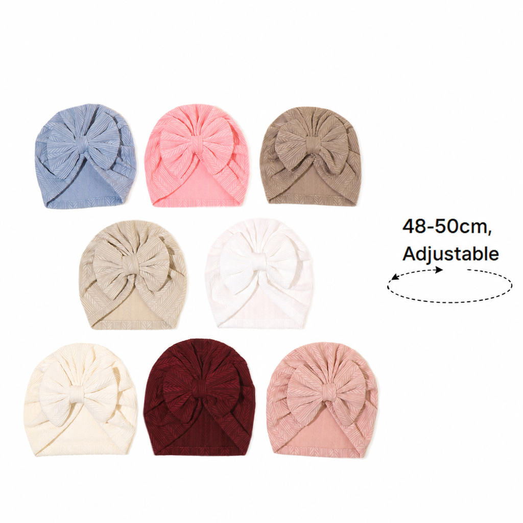 Ruched Baby Turban with Bow – Soft Knit Newborn Hat
