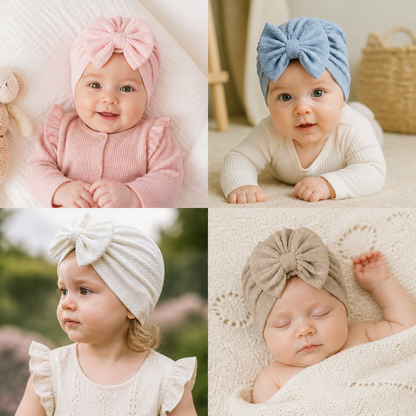 Ruched Baby Turban with Bow – Soft Knit Newborn Hat