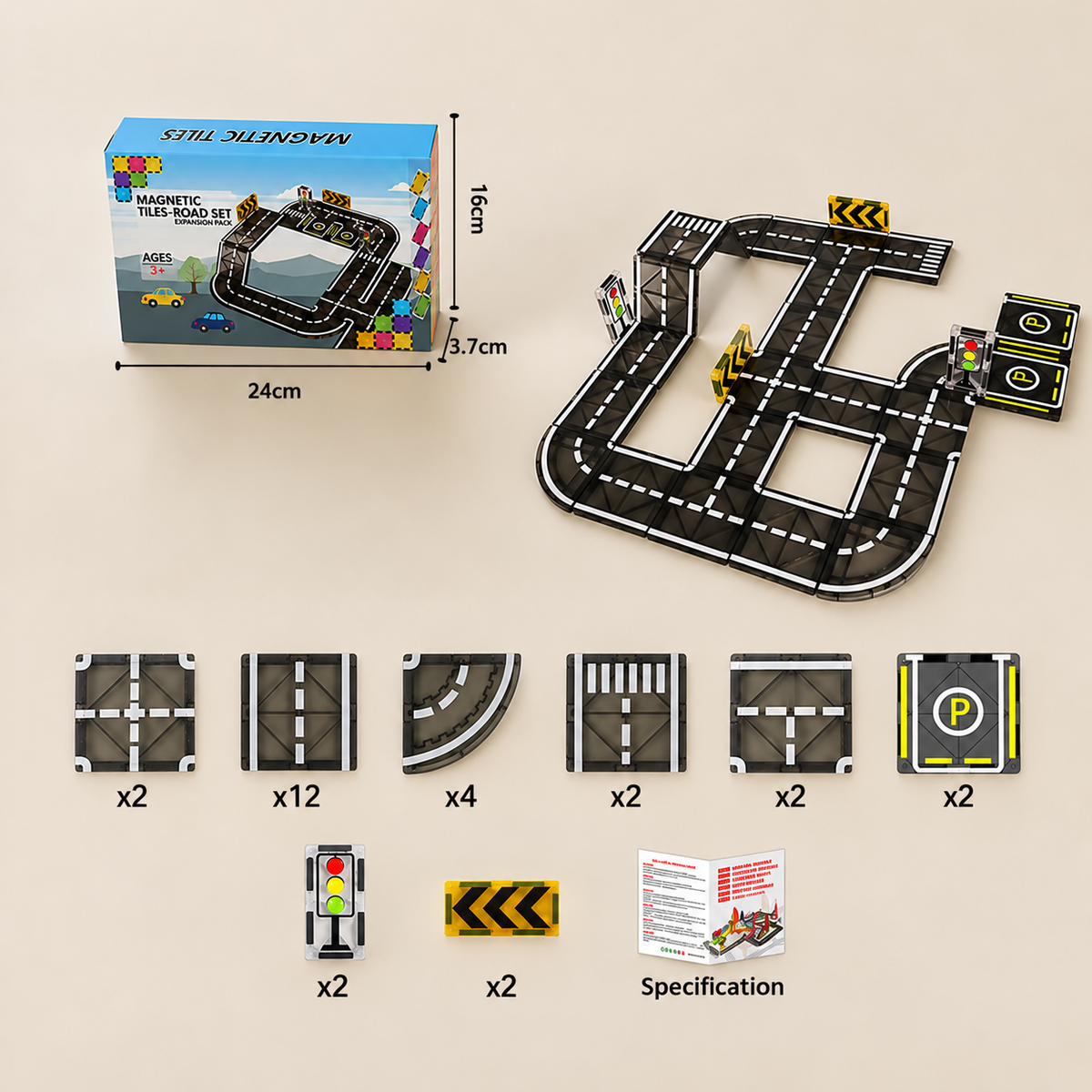 Magnetic Tiles & Building Blocks Set with Roads & Traffic Lights