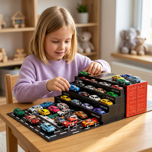 48-Piece Mini Die-Cast Pull-Back Car Set with Storage Container Box