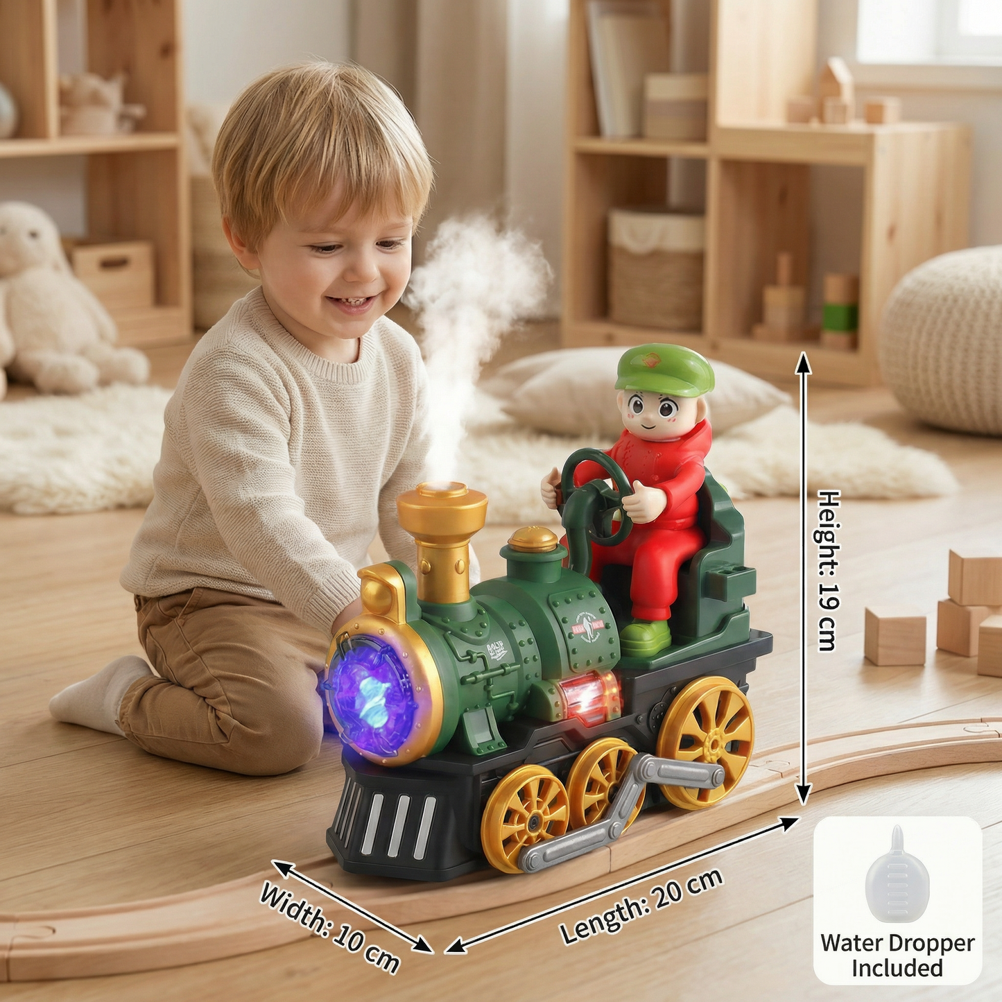 Cute Steam Train Toy with Lights, Music & Realistic Steam Effect