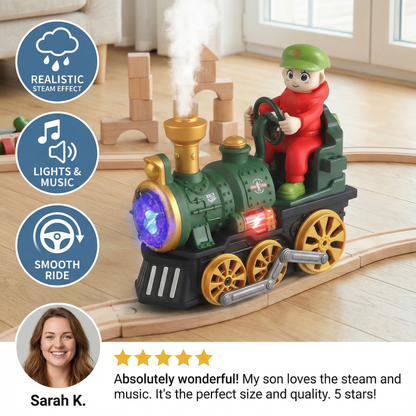 Cute Steam Train Toy with Lights, Music & Realistic Steam Effect