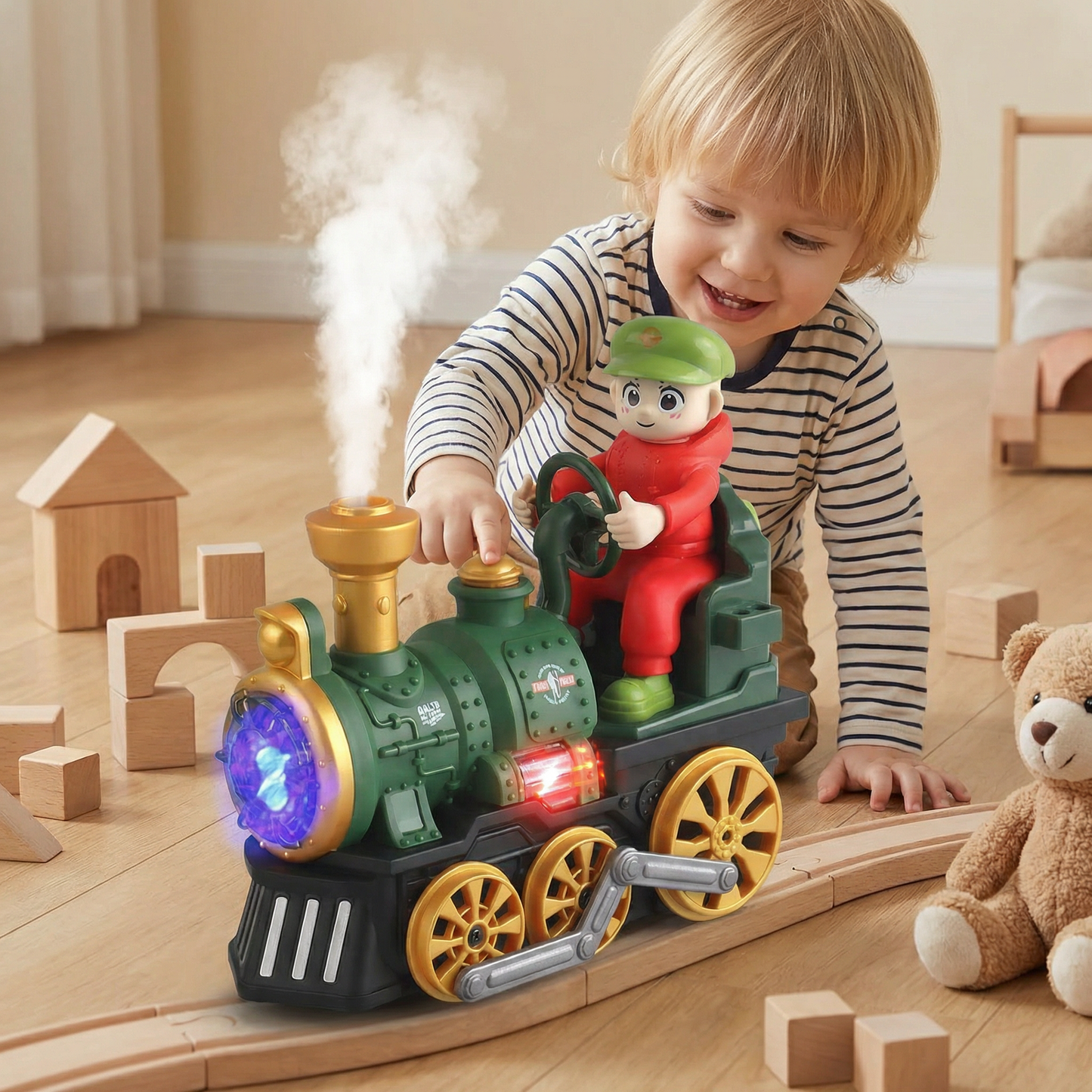 Cute Steam Train Toy with Lights, Music & Realistic Steam Effect