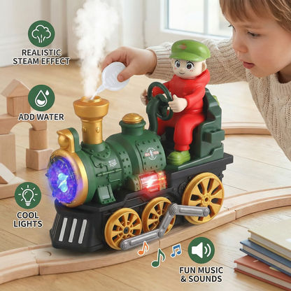 Cute Steam Train Toy with Lights, Music & Realistic Steam Effect