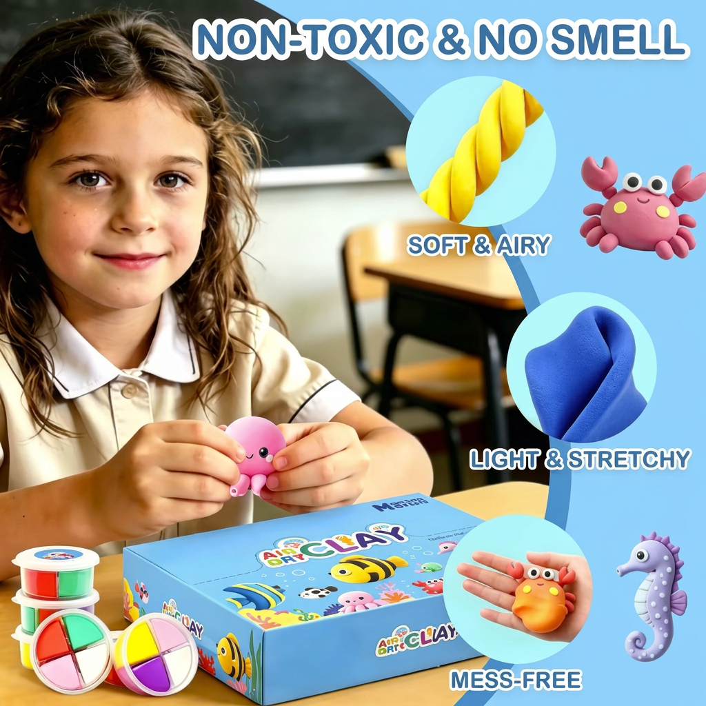 12-Piece Air Dry Clay Animal Craft Kit for Kids