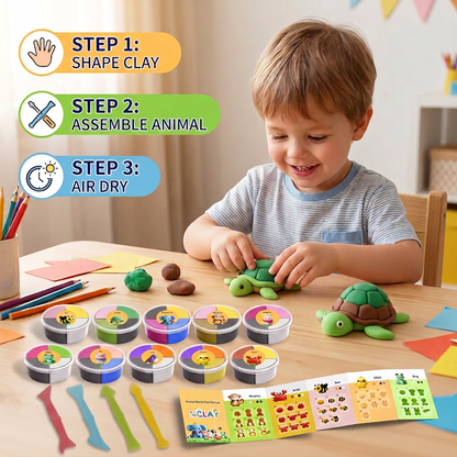 12-Piece Air Dry Clay Animal Craft Kit for Kids