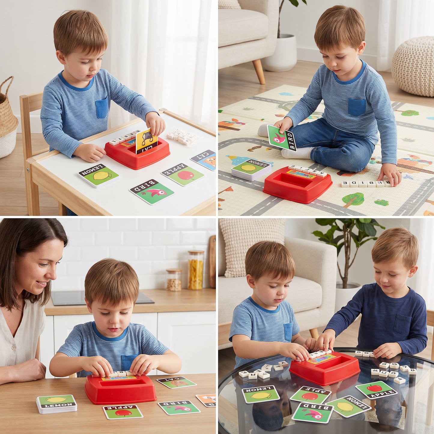 Interactive Spelling & Word Matching Game – Preschool Literacy Learning Toy with Picture Cards & Letter Tiles