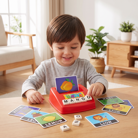 Interactive Spelling & Word Matching Game – Preschool Literacy Learning Toy with Picture Cards & Letter Tiles